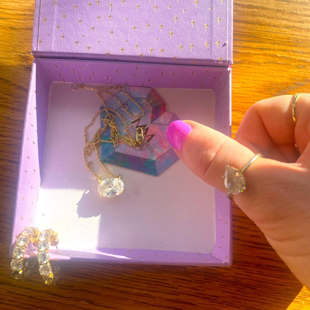 Melinda Maria set of gorgeouss necklace, hoop earrings and ring!